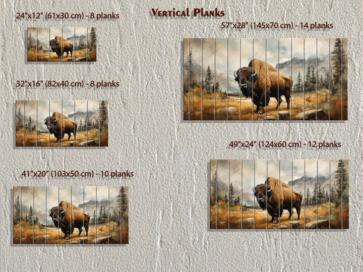 Rustic Bison Wall Art - Distressed Wood Mountain Landscape Print | Rustic Lodge Decor for Men
