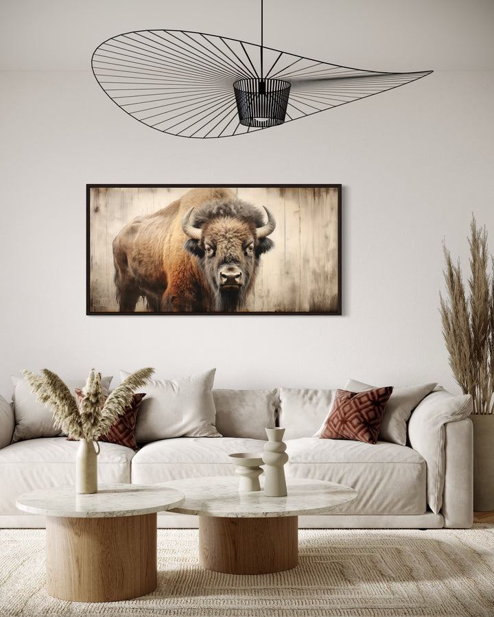 Rustic Bison Wall Art – Framed Canvas Print | American Bison Decor for Farmhouse