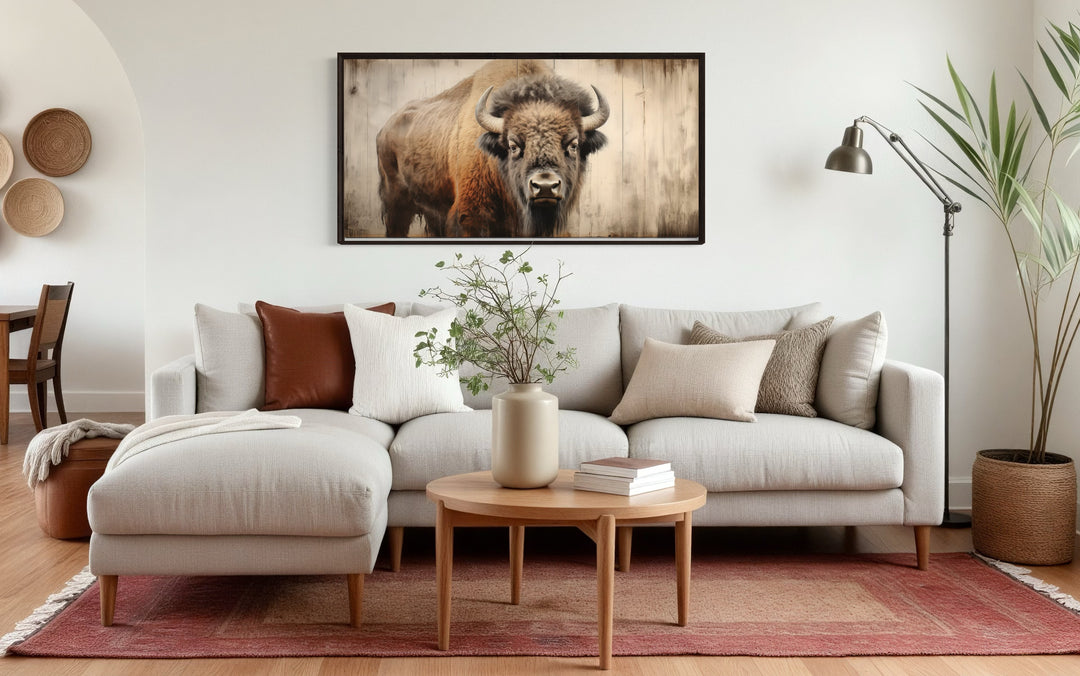 Rustic Bison Wall Art – Framed Canvas Print | American Bison Decor for Farmhouse