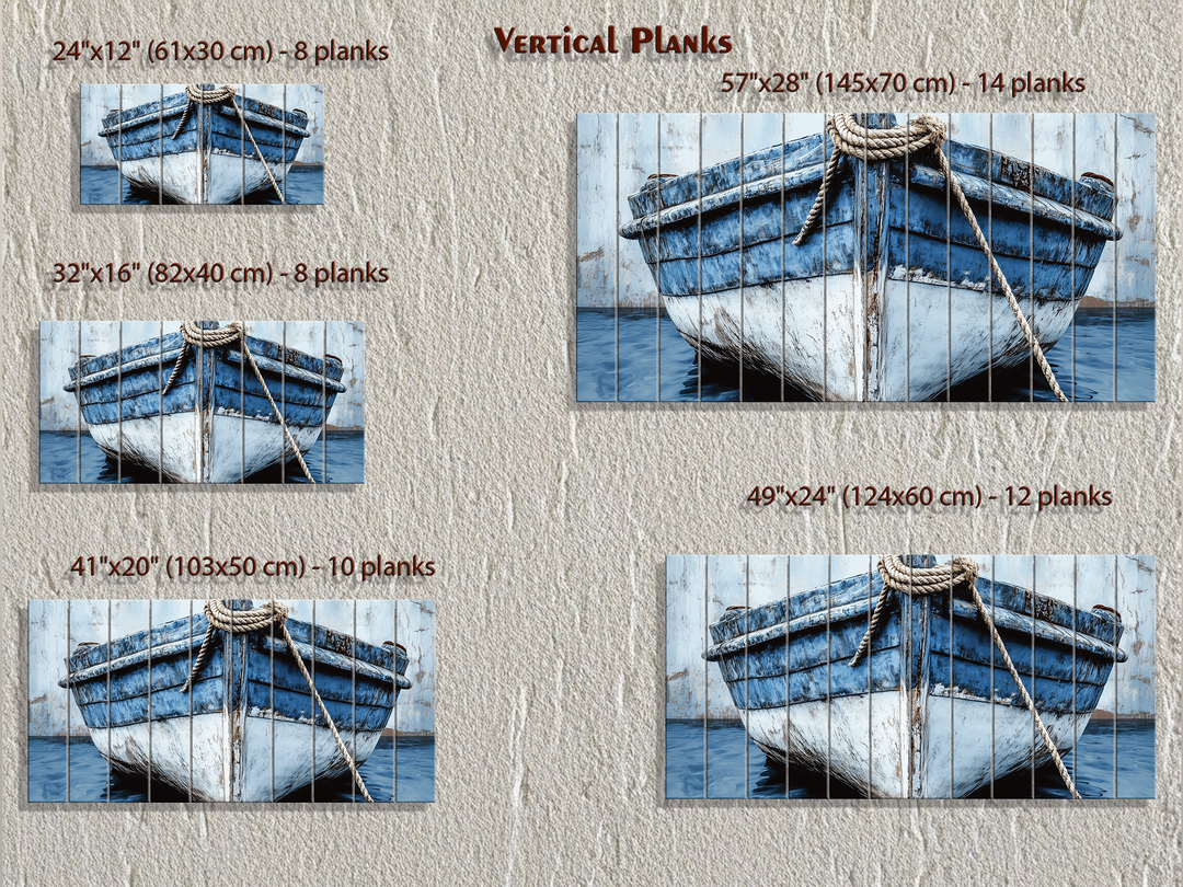 Rustic Blue Boat Close Up Coastal Real Wood Wall Art for Beach House