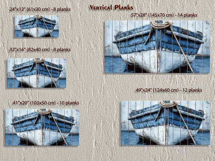 Rustic Blue Boat Close Up Coastal Real Wood Wall Art for Beach House