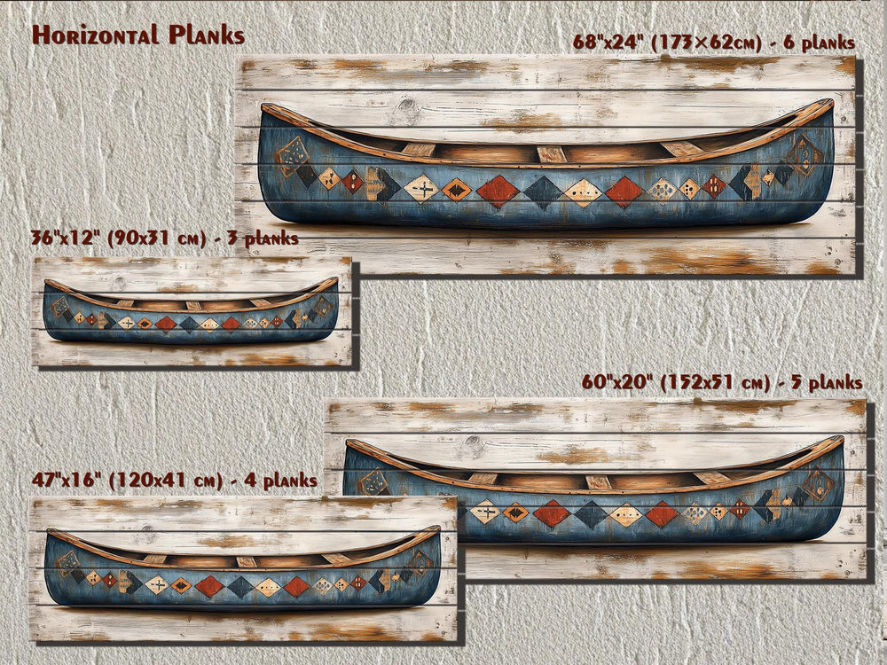 Rustic Blue Canoe Distressed Wall Art on Wood Planks Vintage Lake Cabin Decor