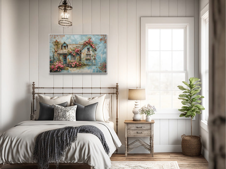 Rustic Blue Pink Floral Cottage Shabby Chic Farmhouse Wall Art