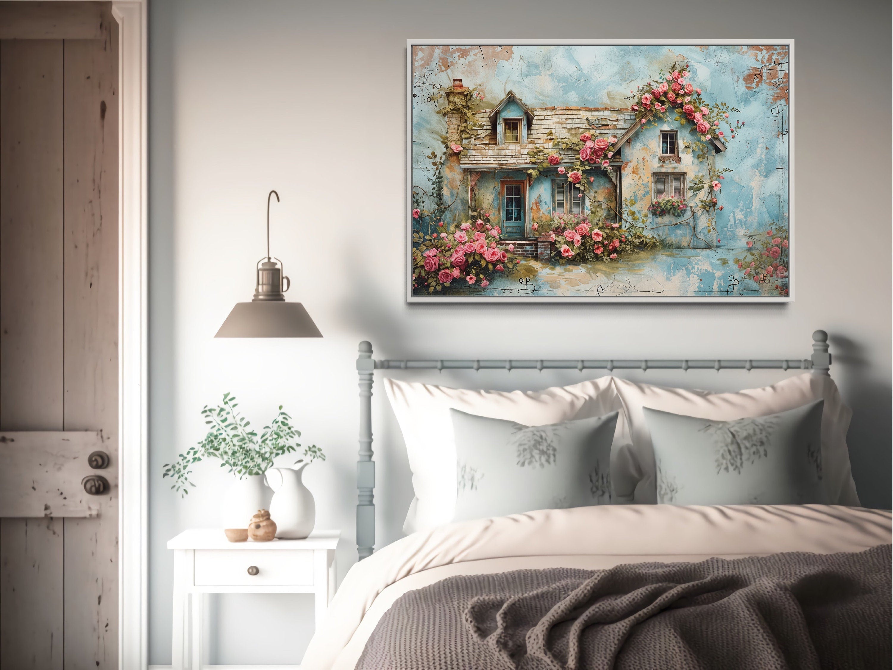 Here's The Spring. Extra Large up to 45 inches Rustic newest Cottage Chic Floral Canvas Art Print, Pink Pastel Colors Wall Art Decor by Irena Orlov