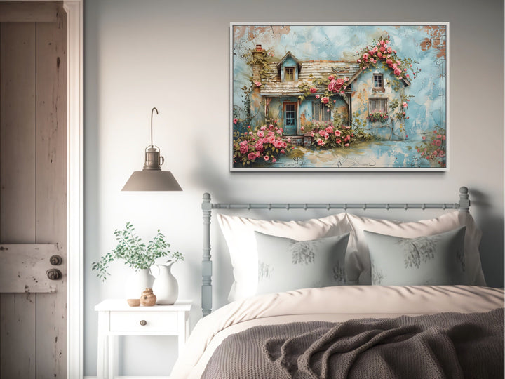 Rustic Blue Pink Floral Cottage Shabby Chic Farmhouse Wall Art