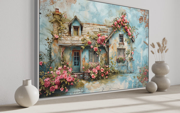 Rustic Blue Pink Floral Cottage Shabby Chic Farmhouse Wall Art