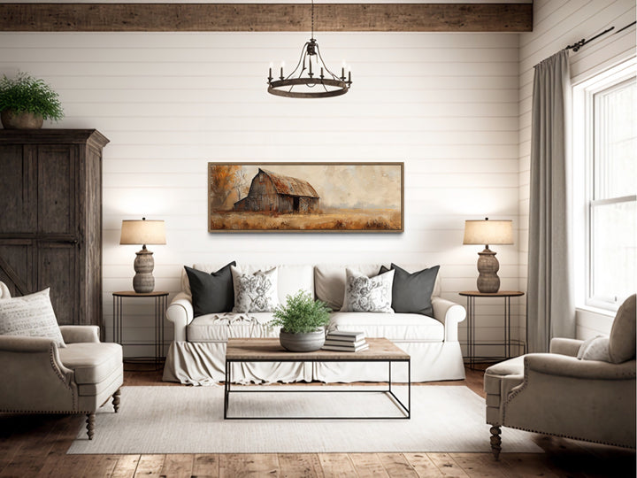 Rustic Brown Barn Horizontal Framed Canvas Wall Art