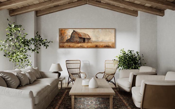 Rustic Brown Barn Horizontal Framed Canvas Wall Art