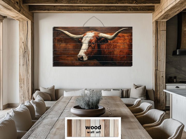 Rustic Brown Longhorn Distressed Wood Wall Art