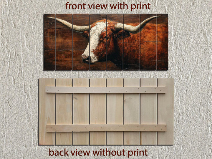 Rustic Brown Longhorn Distressed Wood Wall Art