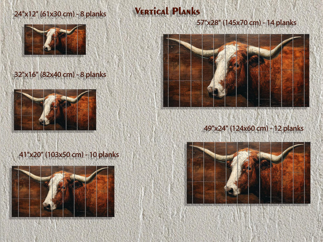 Rustic Brown Longhorn Distressed Wood Wall Art