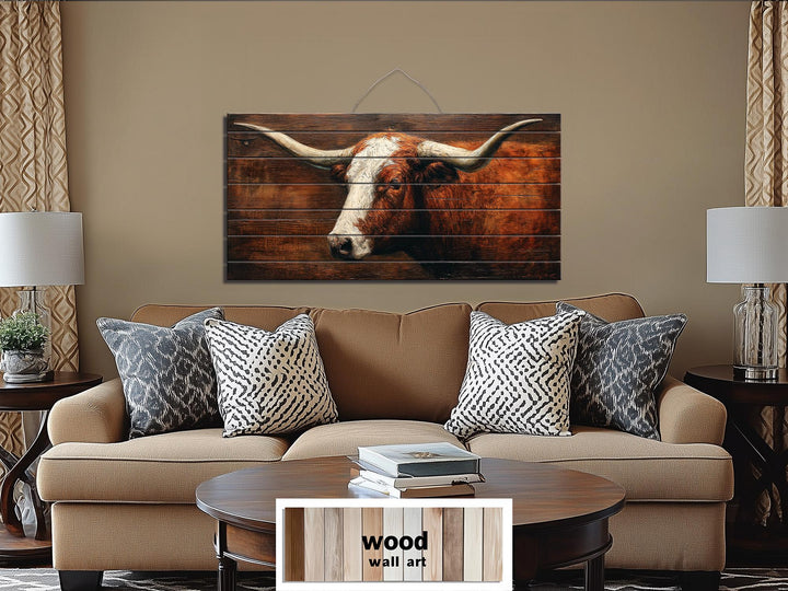 Rustic Brown Longhorn Distressed Wood Wall Art