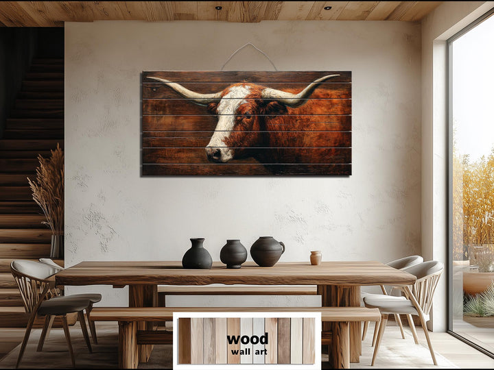 Rustic Brown Longhorn Distressed Wood Wall Art