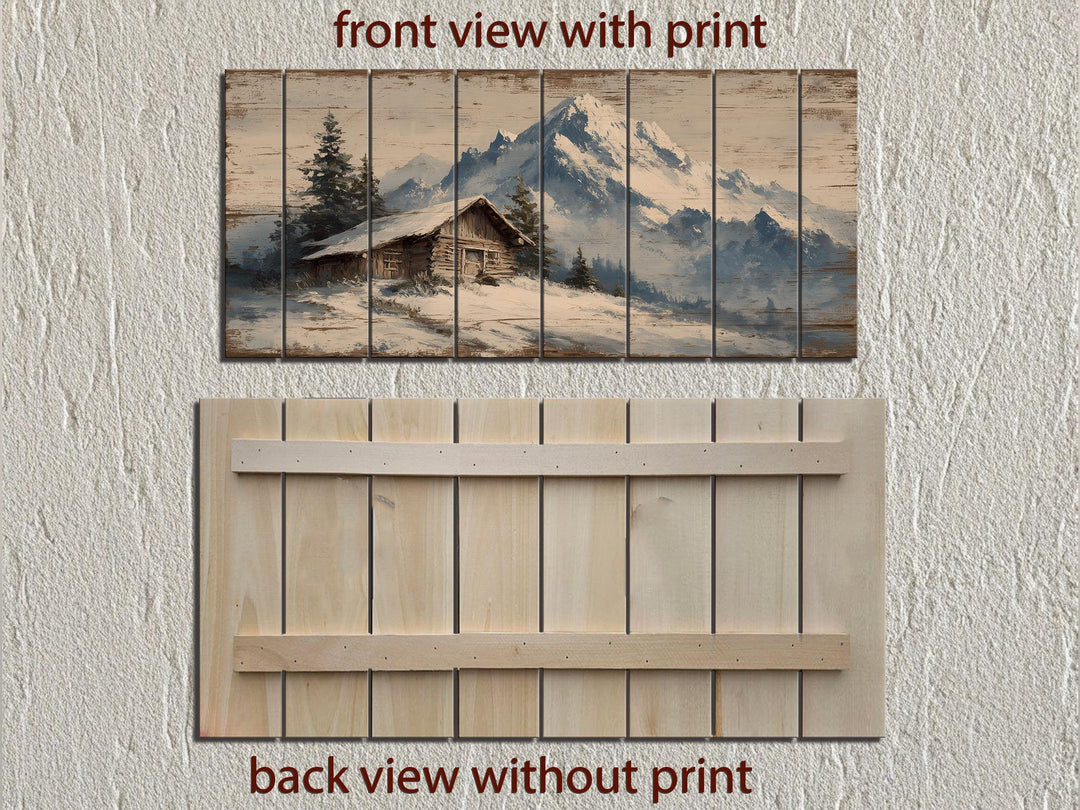 Rustic Cabin Wood Art - Winter Landscape Print on Wood Planks | Cozy Lodge Decor