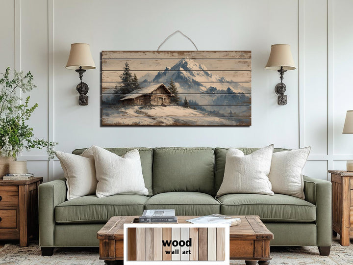 Rustic Cabin Wood Art - Winter Landscape Print on Wood Planks | Cozy Lodge Decor