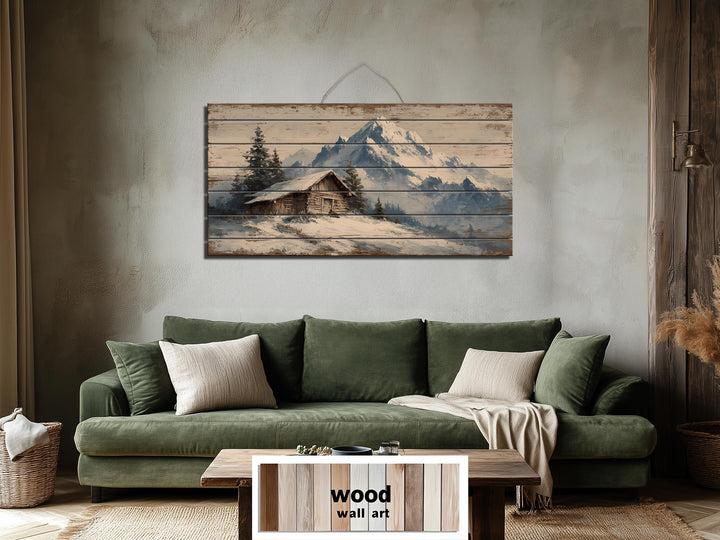 Rustic Cabin Wood Art - Winter Landscape Print on Wood Planks | Cozy Lodge Decor