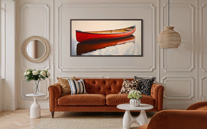 Rustic Canoe Wall Art – Framed Canvas Red Canoe Cabin Wall Decor