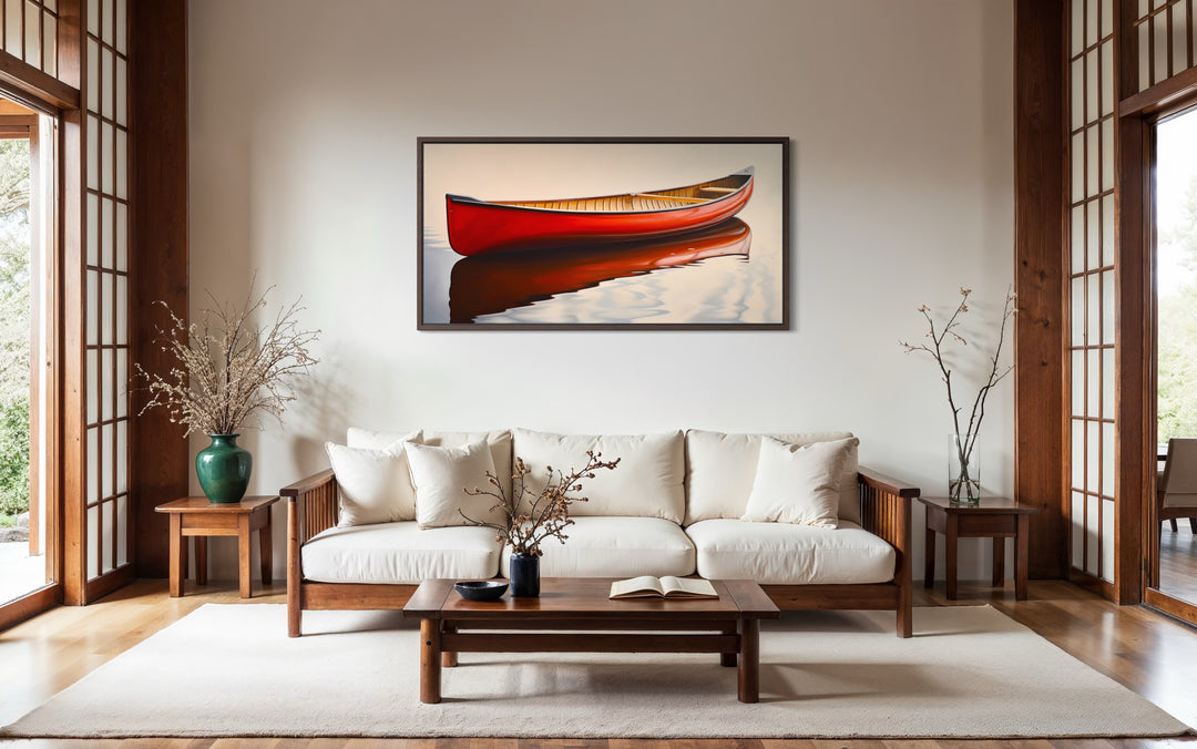 Rustic Canoe Wall Art – Framed Canvas Red Canoe Cabin Wall Decor