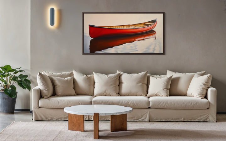 Rustic Canoe Wall Art – Framed Canvas Red Canoe Cabin Wall Decor