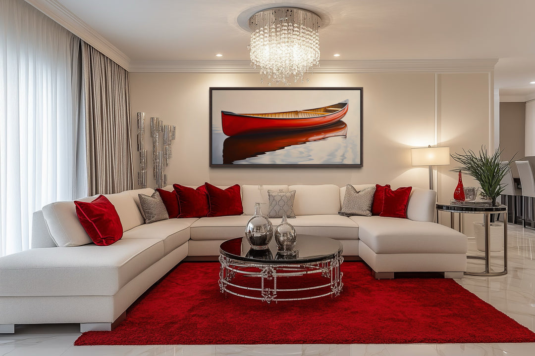 Rustic Canoe Wall Art – Framed Canvas Red Canoe Cabin Wall Decor