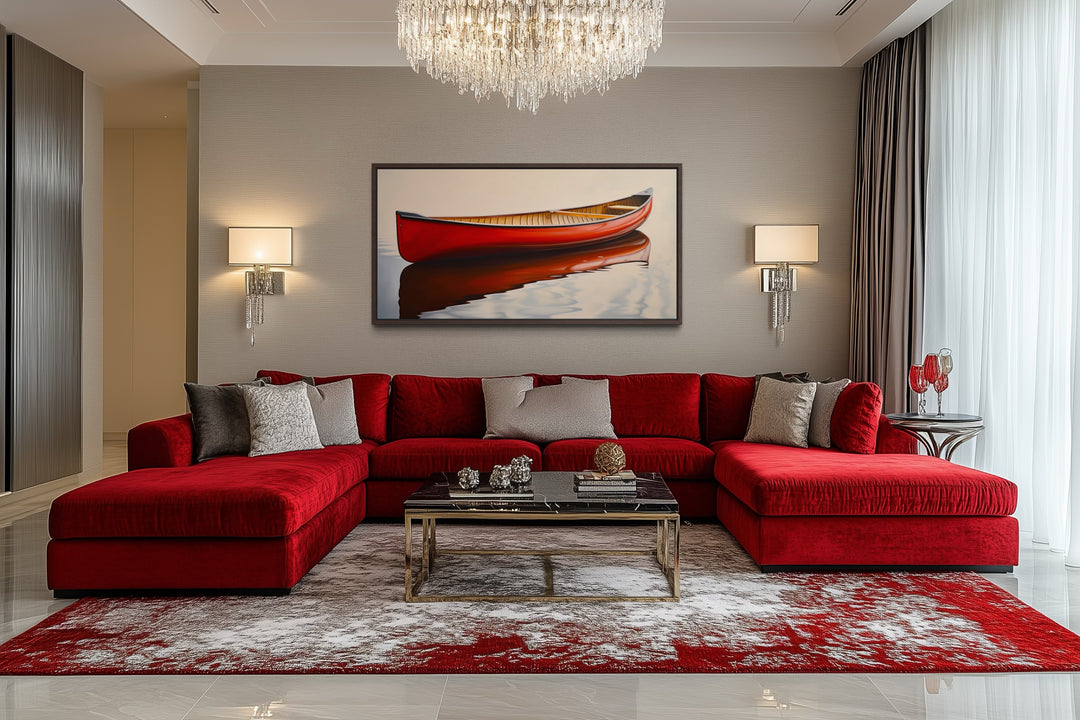 Rustic Canoe Wall Art – Framed Canvas Red Canoe Cabin Wall Decor