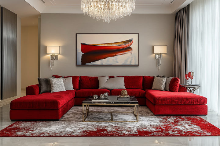 Rustic Canoe Wall Art – Framed Canvas Red Canoe Cabin Wall Decor