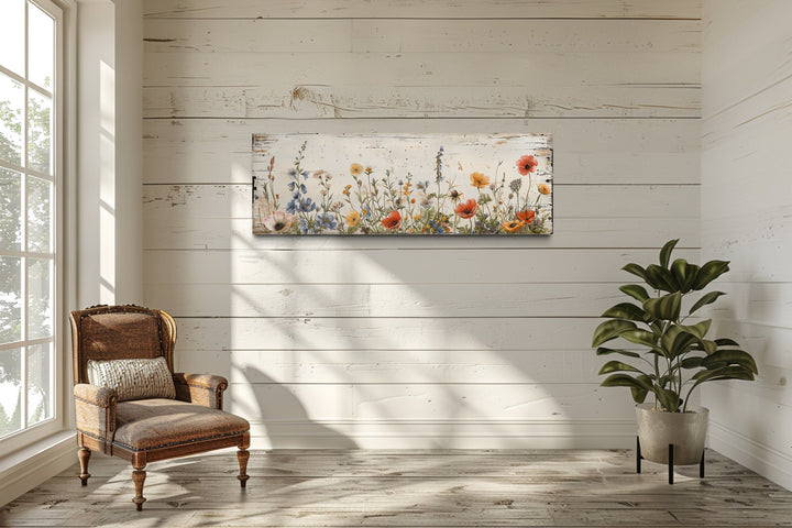 Rustic Chic Wildflowers Field Over Bed Long Narrow Farmhouse Wall Art