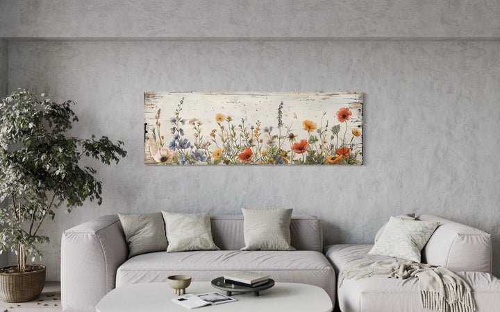 Rustic Chic Wildflowers Field Over Bed Long Narrow Farmhouse Wall Art