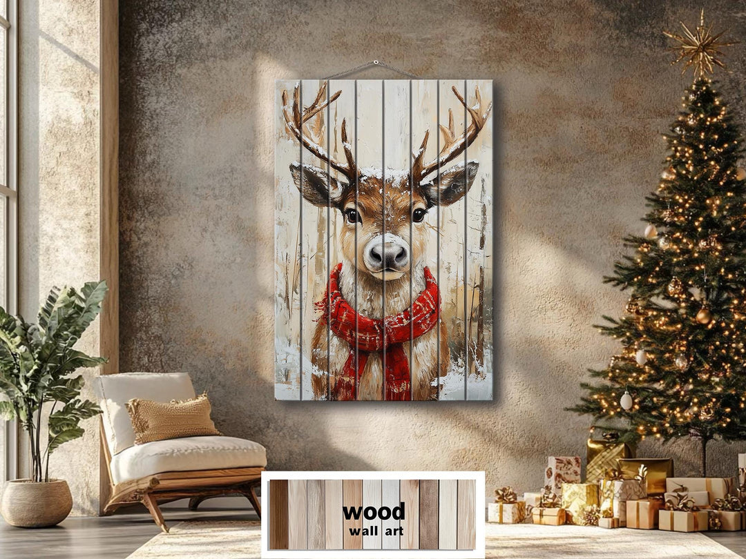 Rustic Christmas Reindeer Wall Art on Distressed Wood Wall Decor