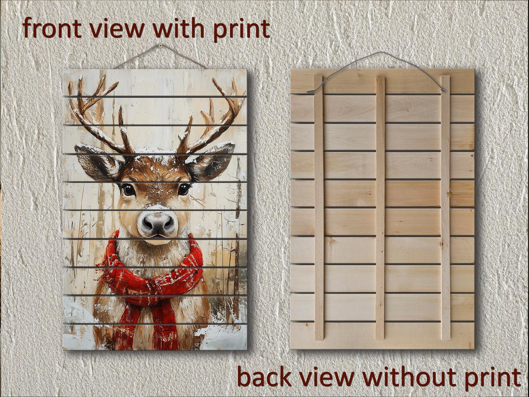Rustic Christmas Reindeer Wall Art on Distressed Wood Wall Decor