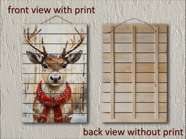 Rustic Christmas Reindeer Wall Art on Distressed Wood Wall Decor