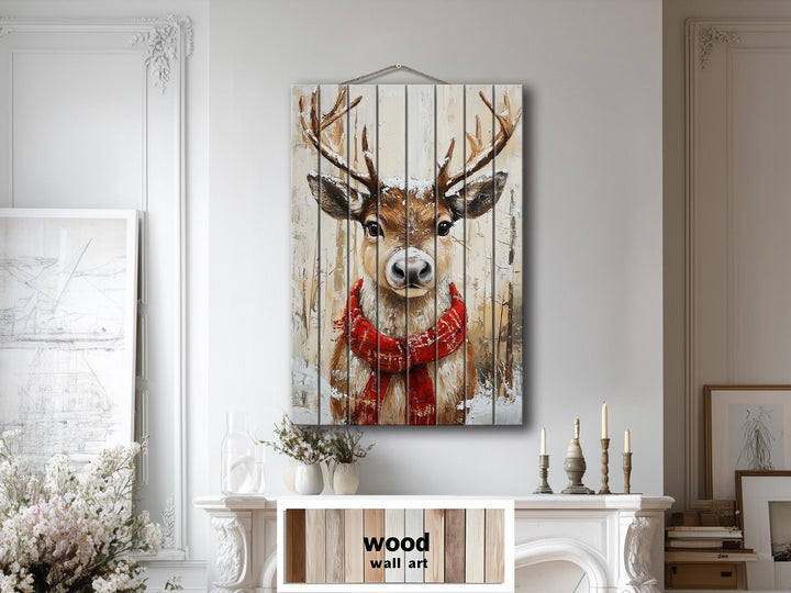Rustic Christmas Reindeer Wall Art on Distressed Wood Wall Decor