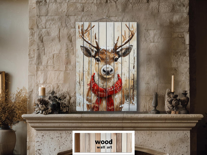 Rustic Christmas Reindeer Wall Art on Distressed Wood Wall Decor