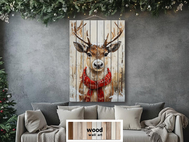 Rustic Christmas Reindeer Wall Art on Distressed Wood Wall Decor