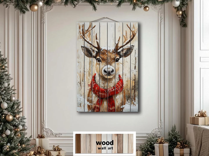 Rustic Christmas Reindeer Wall Art on Distressed Wood Wall Decor