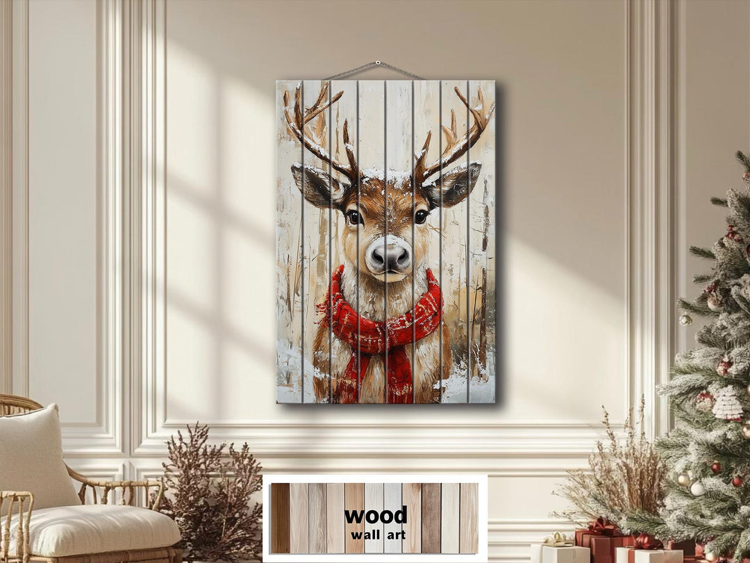 Rustic Christmas Reindeer Wall Art on Distressed Wood Wall Decor