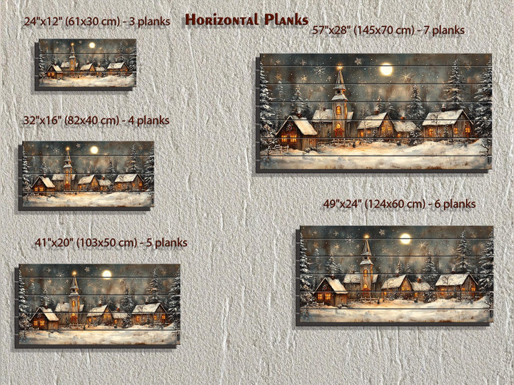 Rustic Christmas Snowy Village Distressed Wood Wall Art
