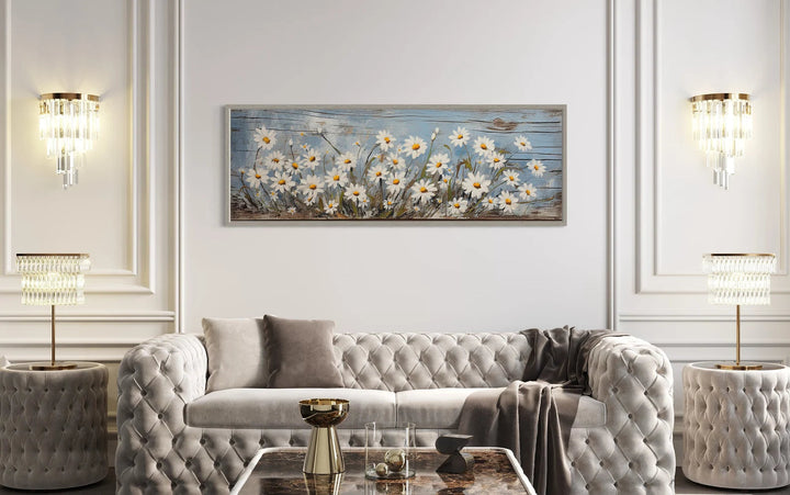 Rustic Daisies Painted on Wood Long Horizontal Wall Art