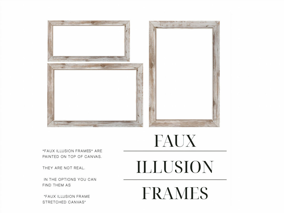 Three examples of faux illusion frames in different sizes and orientations with descriptive text.
