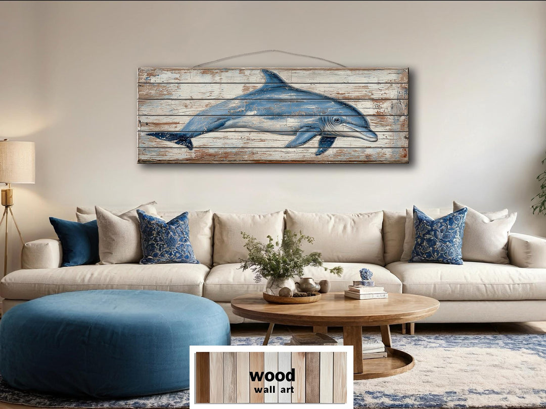 Rustic Dolphin Distressed Wood Wall Decor