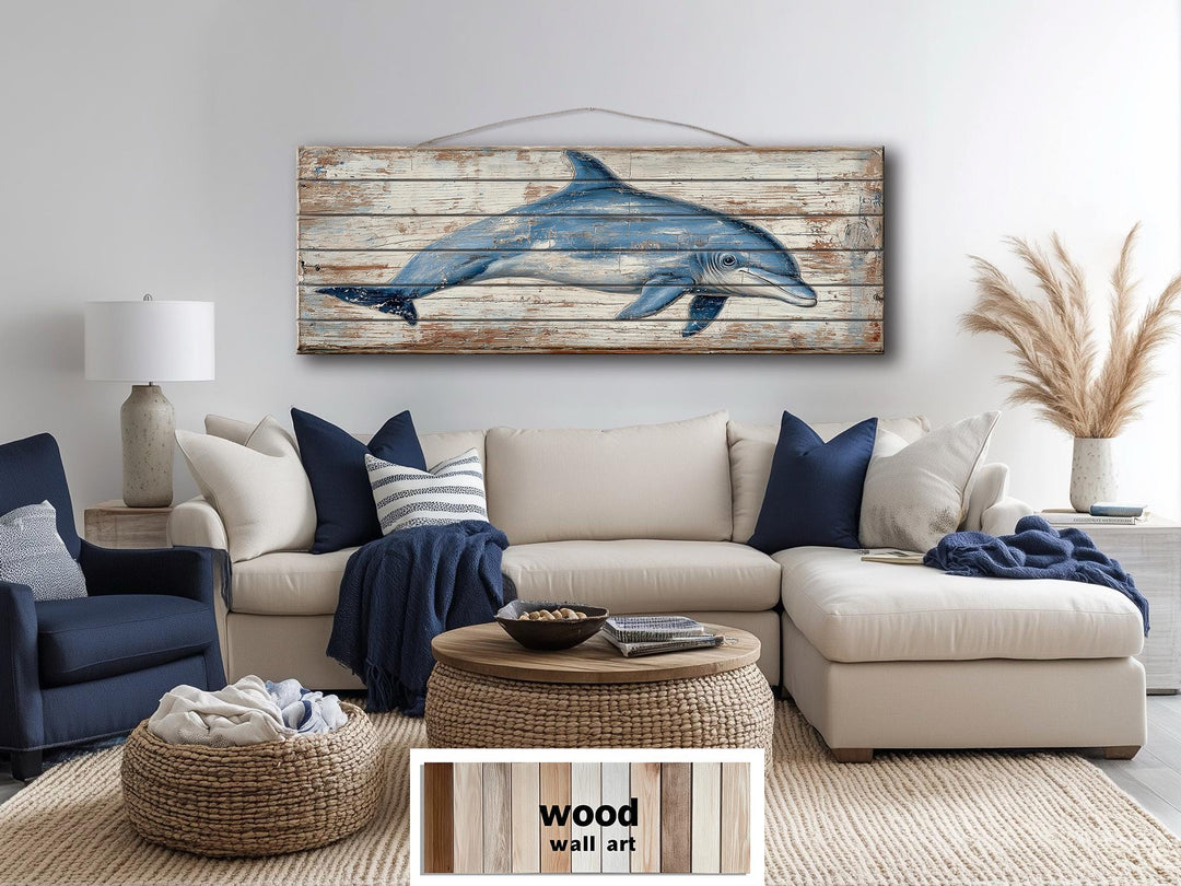 Rustic Dolphin Distressed Wood Wall Decor