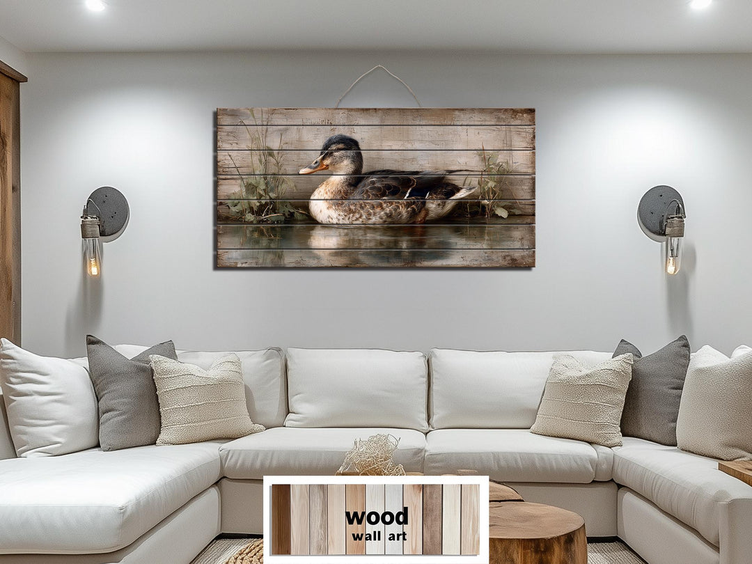 Rustic Duck On Water Distressed Wood Wall Art