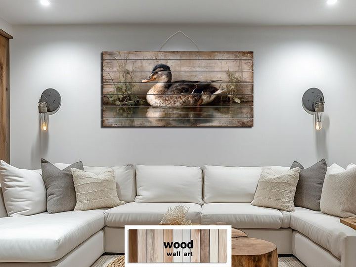 Rustic Duck On Water Distressed Wood Wall Art