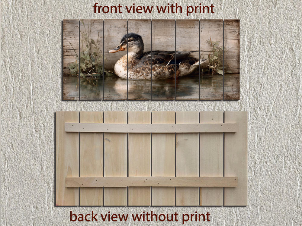 Rustic Duck On Water Distressed Wood Wall Art