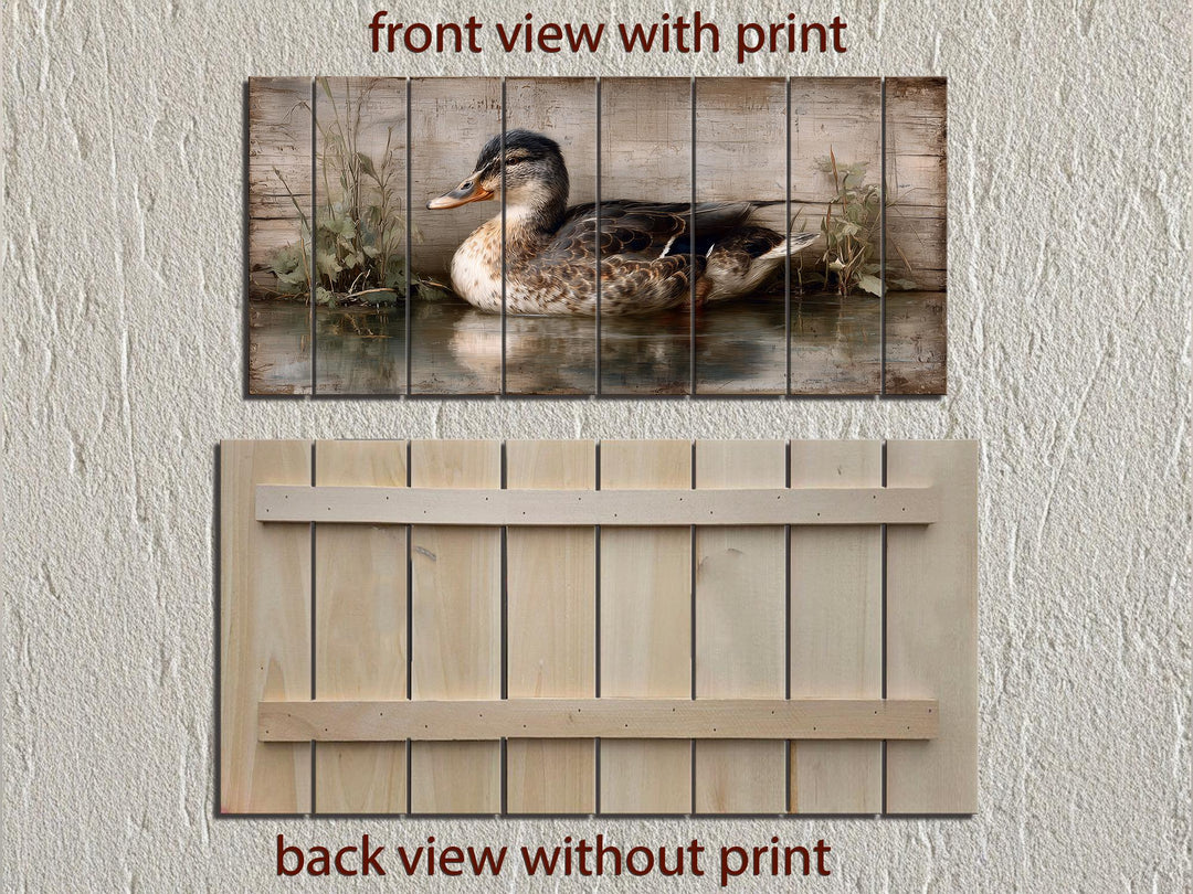 Rustic Duck On Water Distressed Wood Wall Art