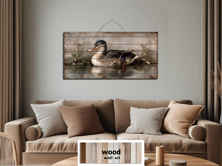 Rustic Duck On Water Distressed Wood Wall Art