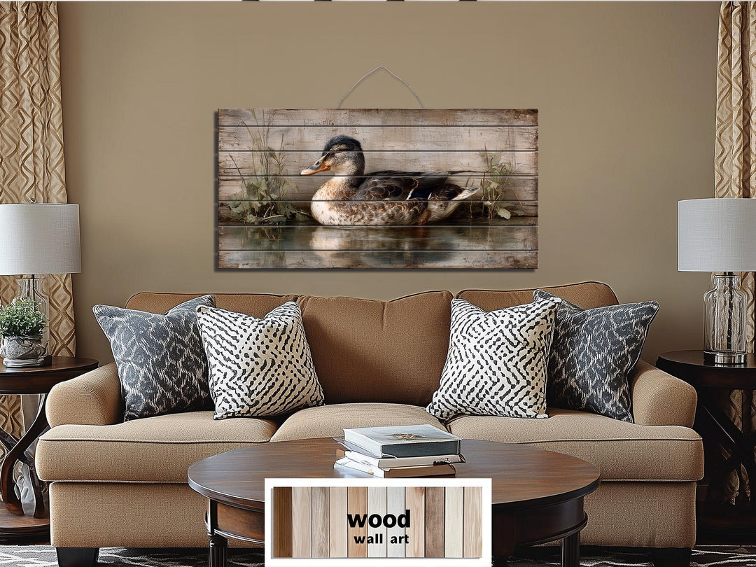 Rustic Duck On Water Distressed Wood Wall Art