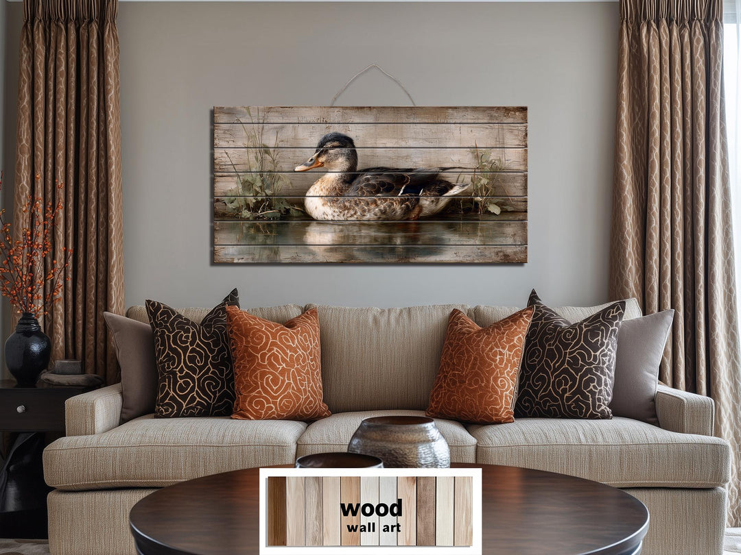 Rustic Duck On Water Distressed Wood Wall Art