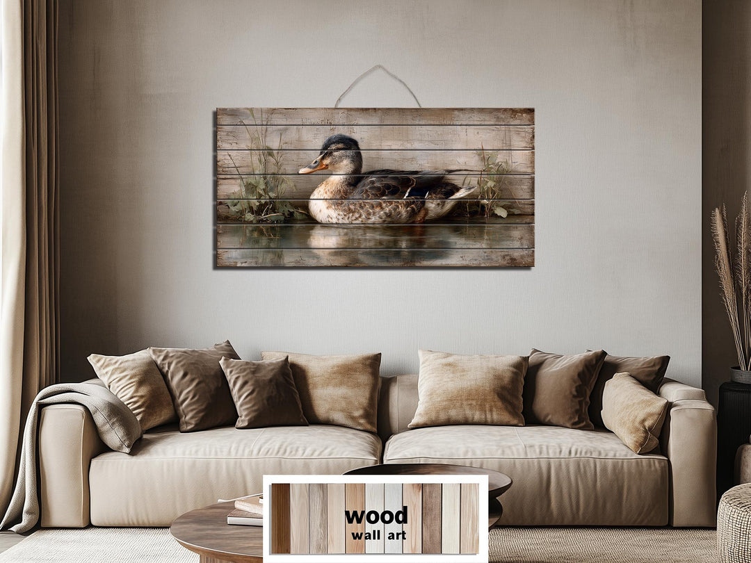 Rustic Duck On Water Distressed Wood Wall Art