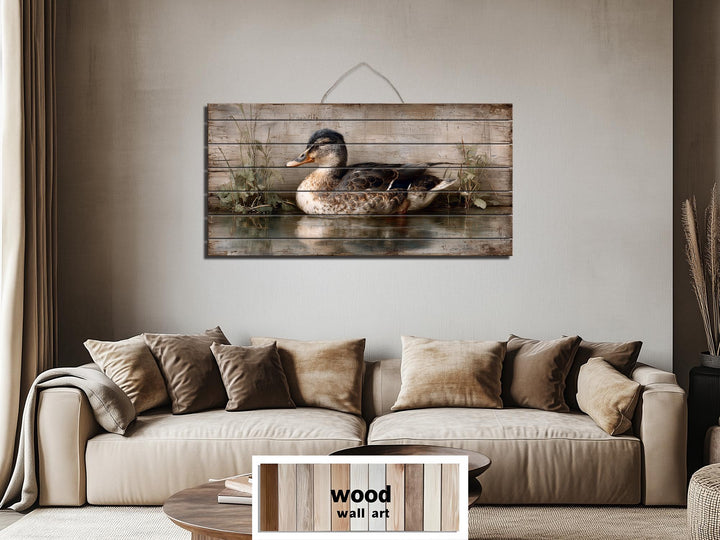 Rustic Duck On Water Distressed Wood Wall Art